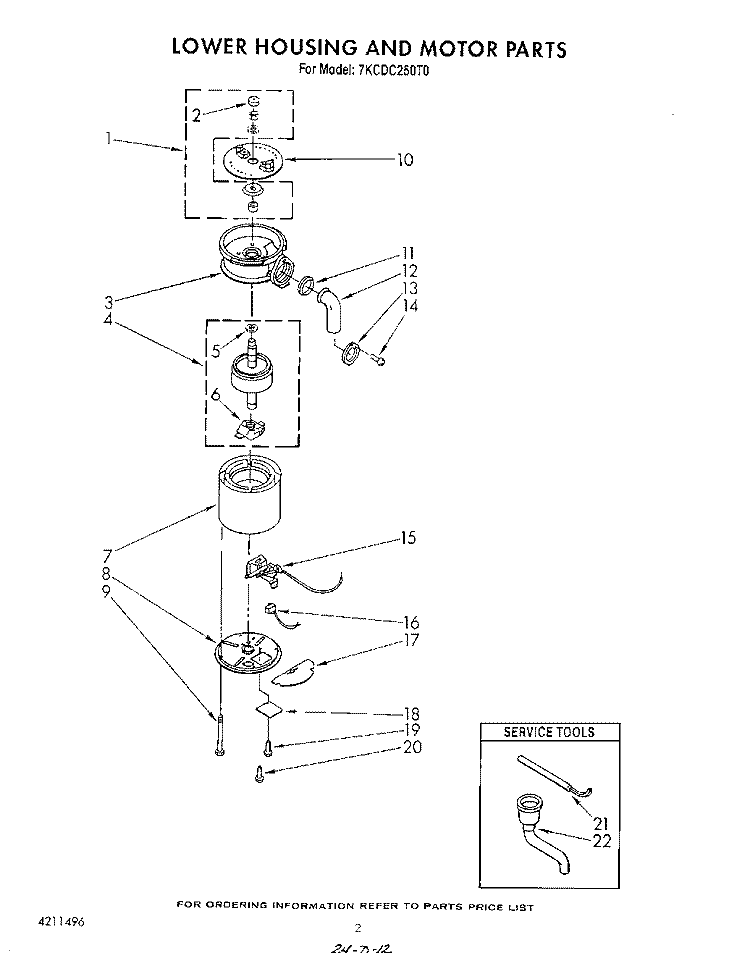 SECTION Diagram and Parts List for 7KCDC250T0  KitchenAid Food Waste Disposer