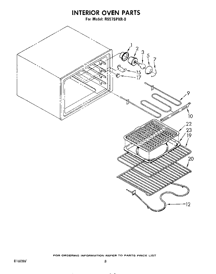 INTERIOR OVEN Diagram and Parts List for RS575PXR0  Whirlpool Range