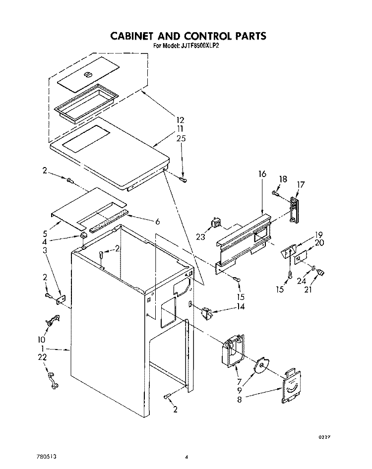 CABINET AND CONTROL Diagram and Parts List for JJTF8500XLP2  Whirlpool Trash Compactor