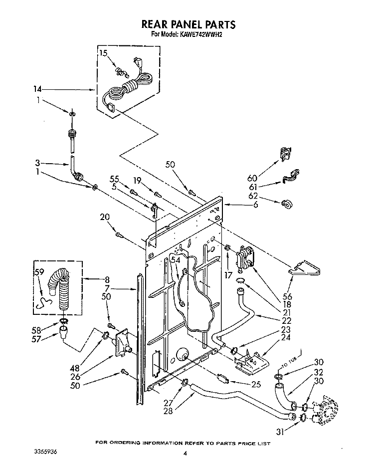 REAR PANEL Diagram and Parts List for KAWE742WWH2  KitchenAid Washer