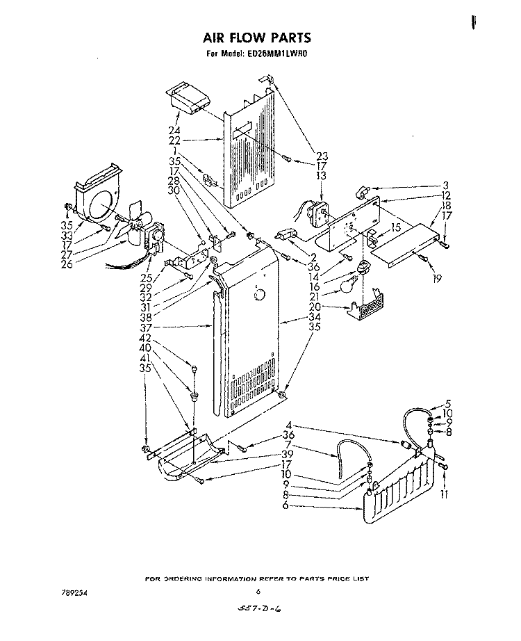 AIRFLOW Diagram and Parts List for ED26MM1LWR0  Whirlpool Refrigerator
