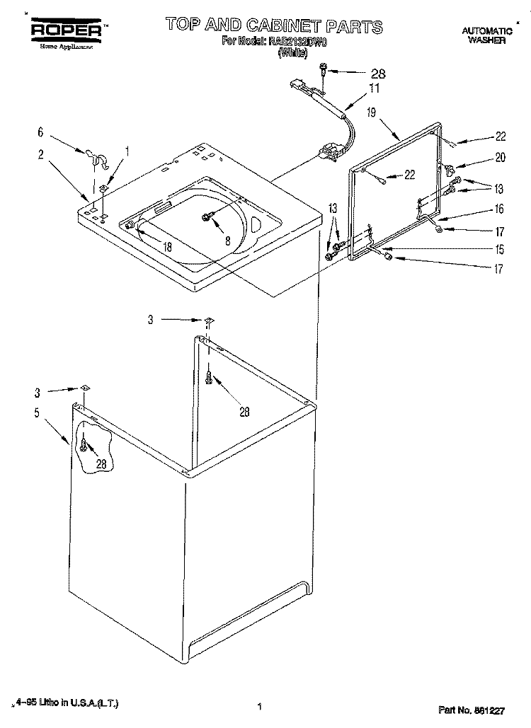 TOP AND CABINET, LIT/OPTIONAL Diagram and Parts List for RAB2132DW0  Roper Washer