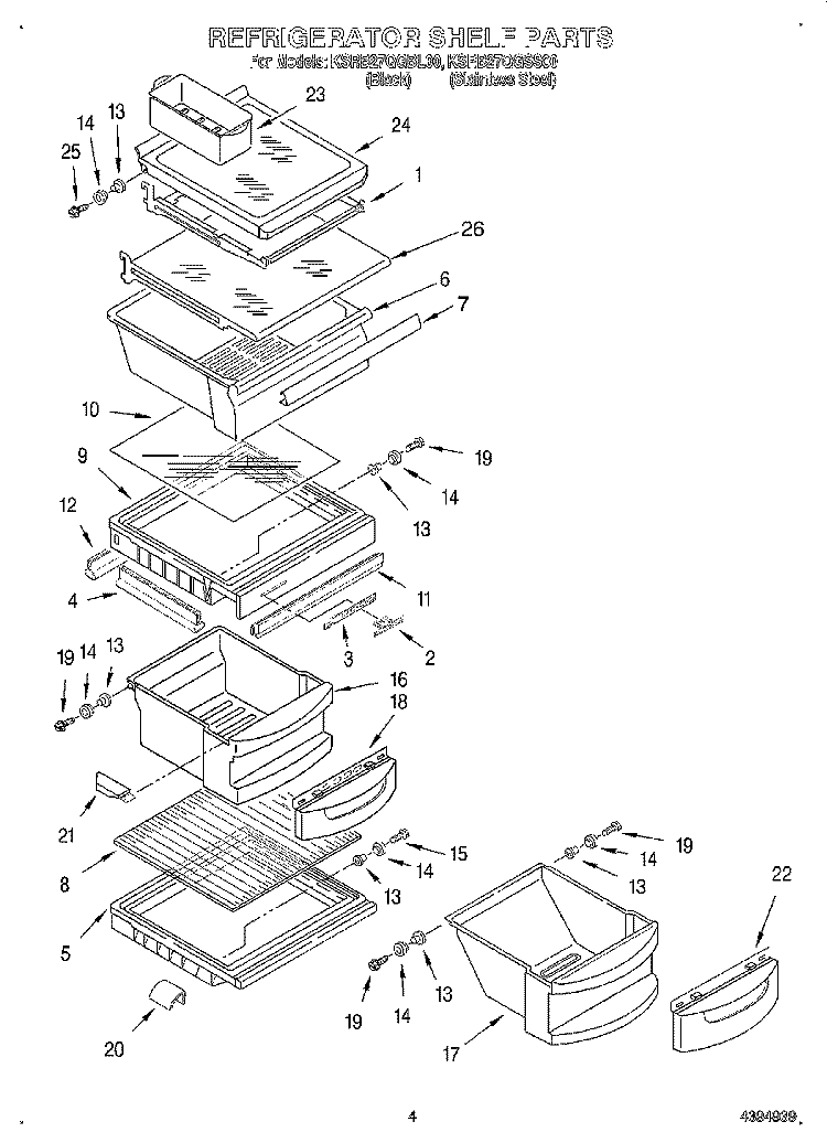REFRIGERATOR SHELF Diagram and Parts List for KSRB27QGBL00  KitchenAid Refrigerator