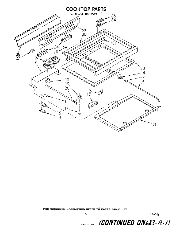 COOK TOP Diagram and Parts List for RS575PXR0  Whirlpool Range