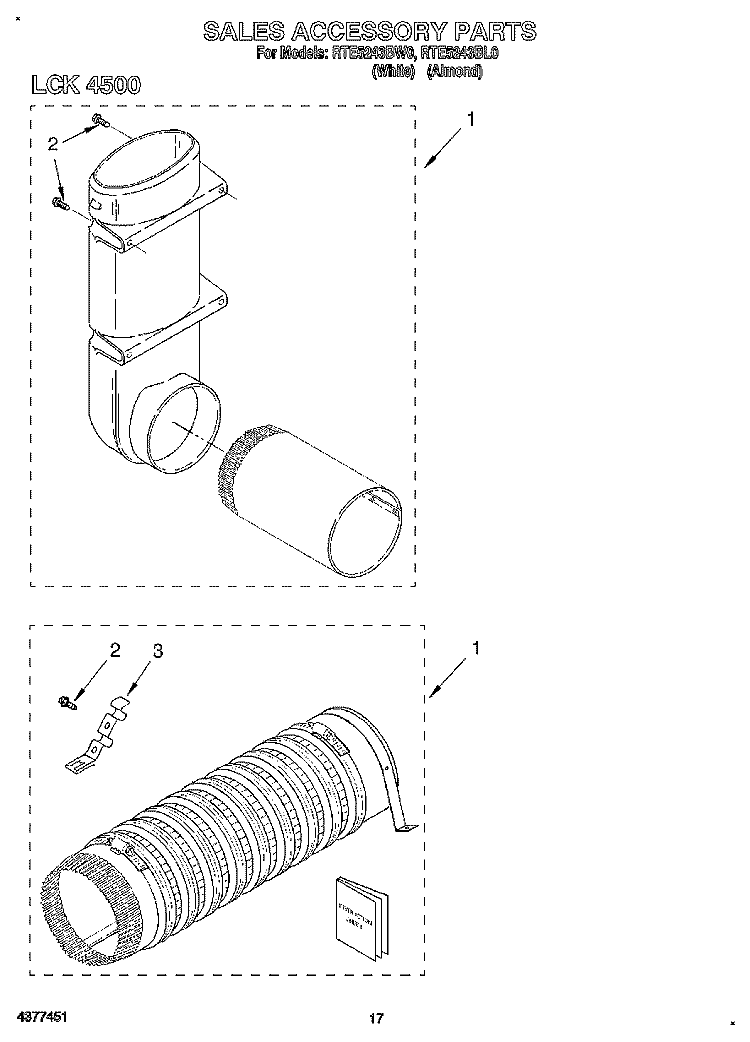 SALES ACCESSORY Diagram and Parts List for RTE5243BW0  Roper Washer Dryer Combo