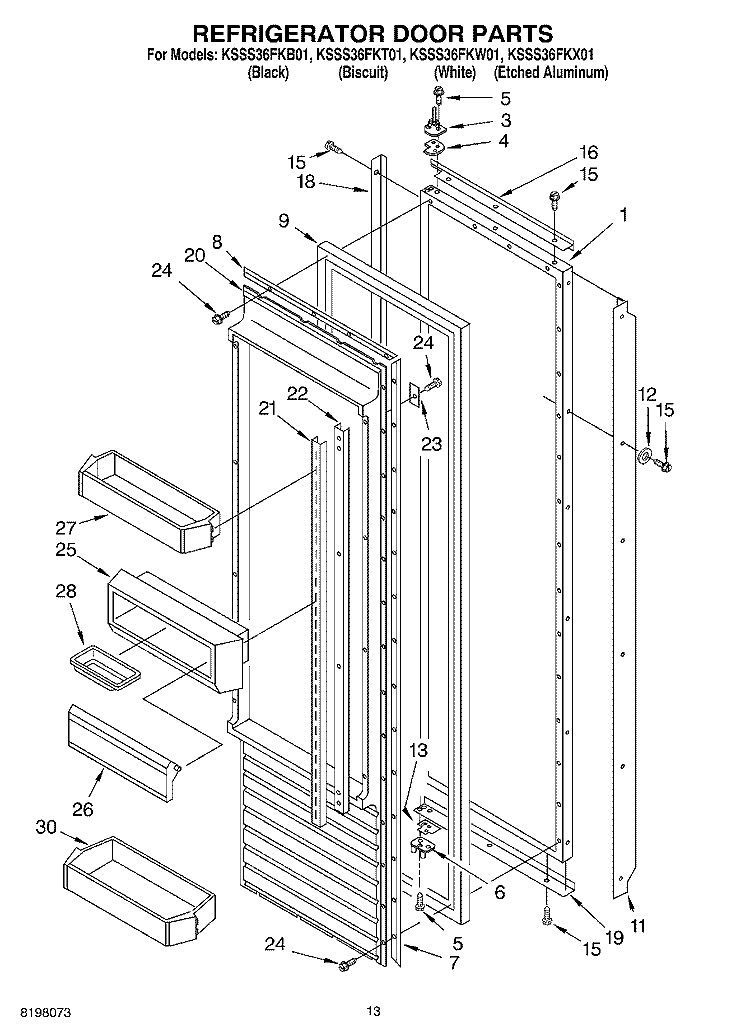 REFRIGERATOR DOOR Diagram and Parts List for KSSS36FKX01  KitchenAid Refrigerator