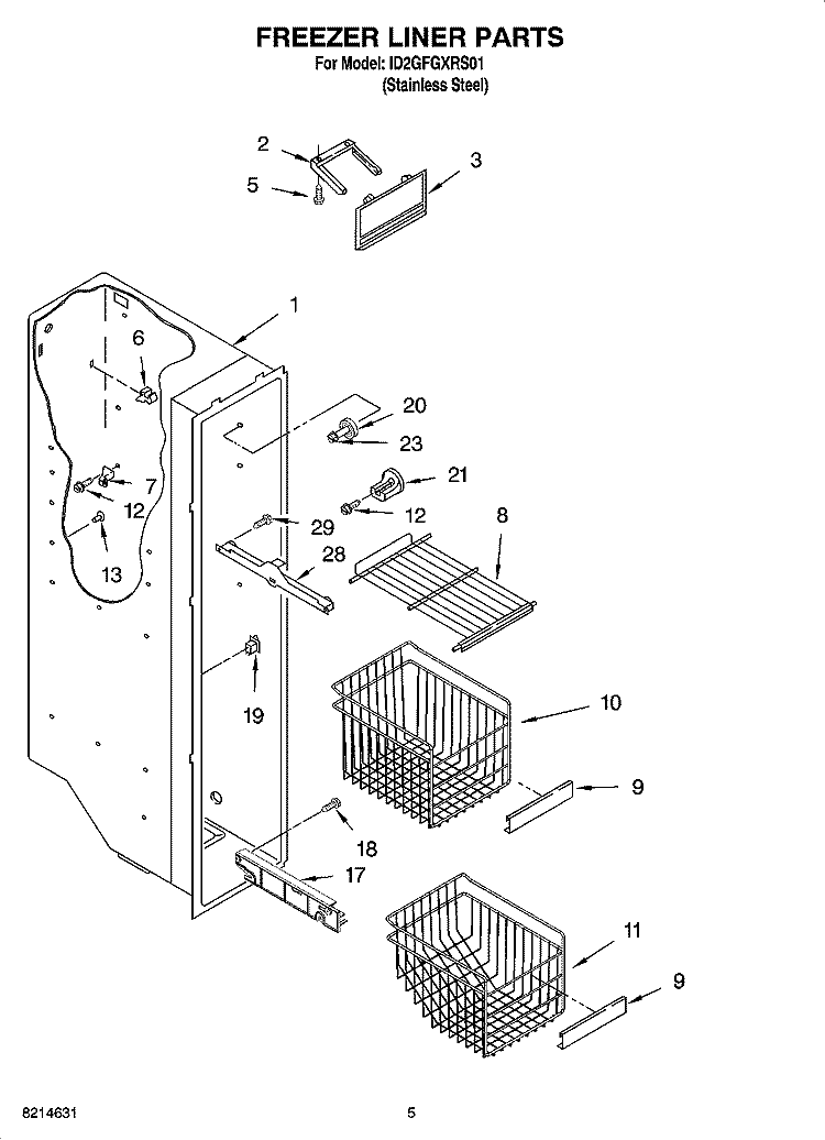 FREEZER LINER PARTS Diagram and Parts List for ID2GFGXRS01  Whirlpool Refrigerator