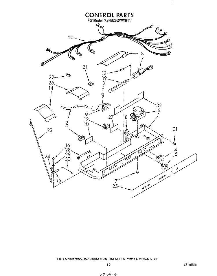 CONTROL Diagram and Parts List for KSRS25QWWH11  KitchenAid Refrigerator