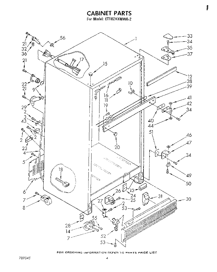 CABINET Diagram and Parts List for ET18ZKXMWR2  Whirlpool Refrigerator