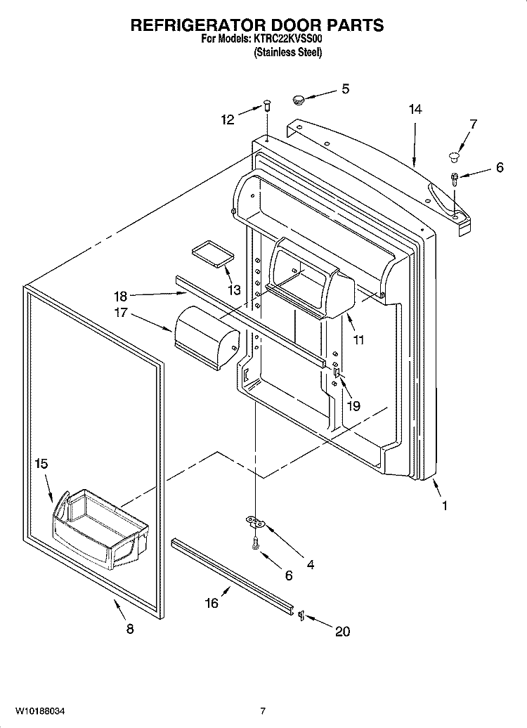 REFRIGERATOR DOOR PARTS Diagram and Parts List for KTRC22KVSS00  KitchenAid Refrigerator
