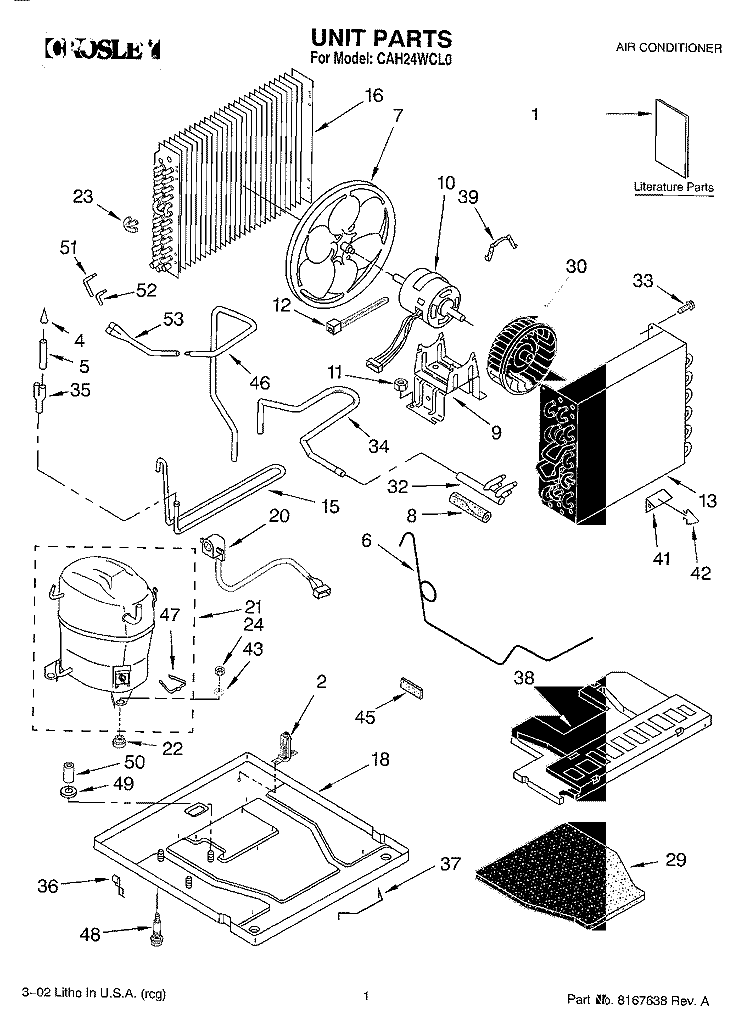 UNIT, LITERATURE Diagram and Parts List for CAH24WCL0  Crosley Air Conditioner