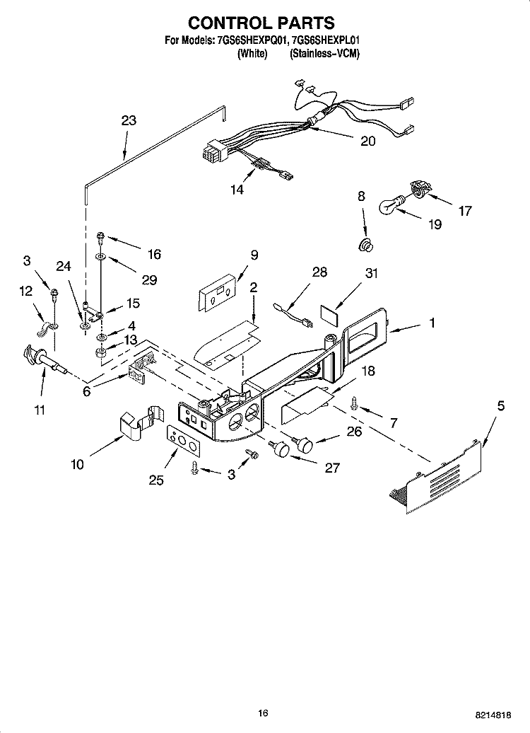 CONTROL PARTS Diagram and Parts List for 7GS6SHEXPL01  Whirlpool Refrigerator