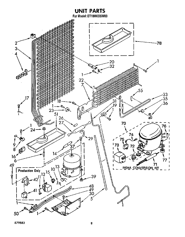 UNIT Diagram and Parts List for ET18HKXSW03  Whirlpool Refrigerator