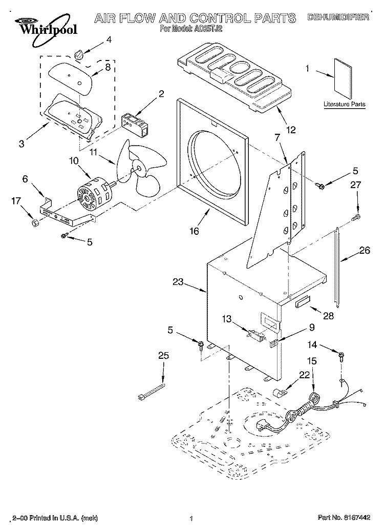 SECTION Diagram and Parts List for AD25TJ2  Whirlpool Dehumidifier