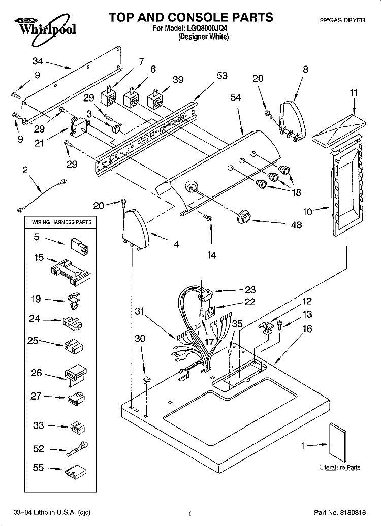 TOP AND CONSOLE PARTS OPTIONAL PARTS (NOT INCLUDED) Diagram and Parts List for LGQ8000JQ4  Whirlpool Dryer