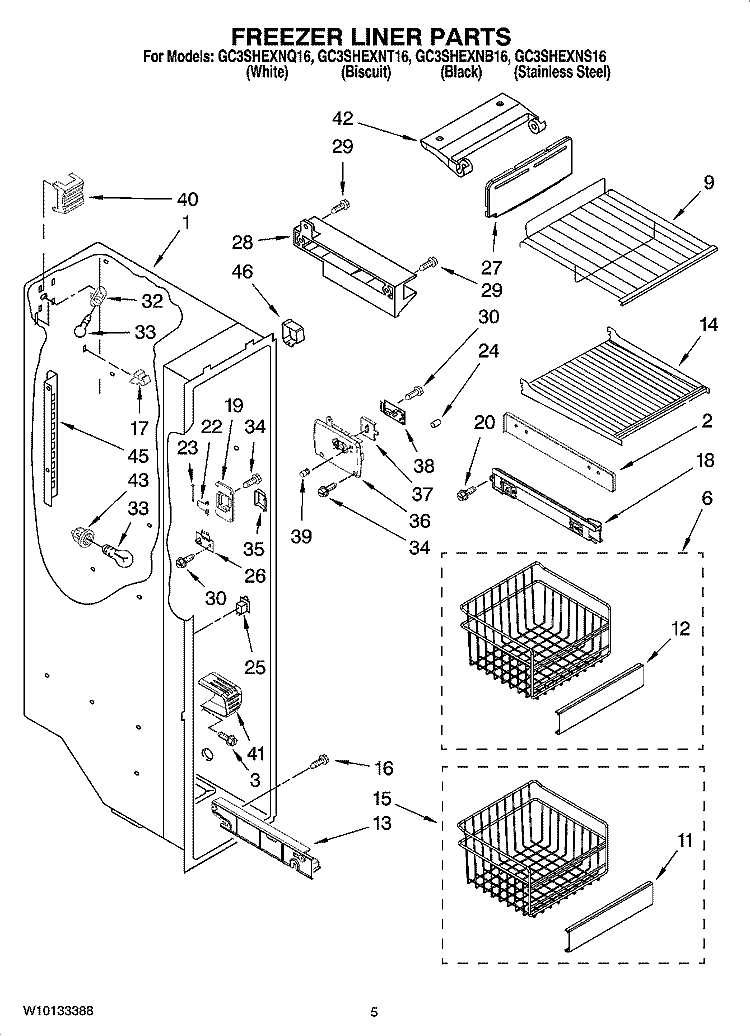 FREEZER LINER PARTS Diagram and Parts List for GC3SHEXNT16  Whirlpool Refrigerator