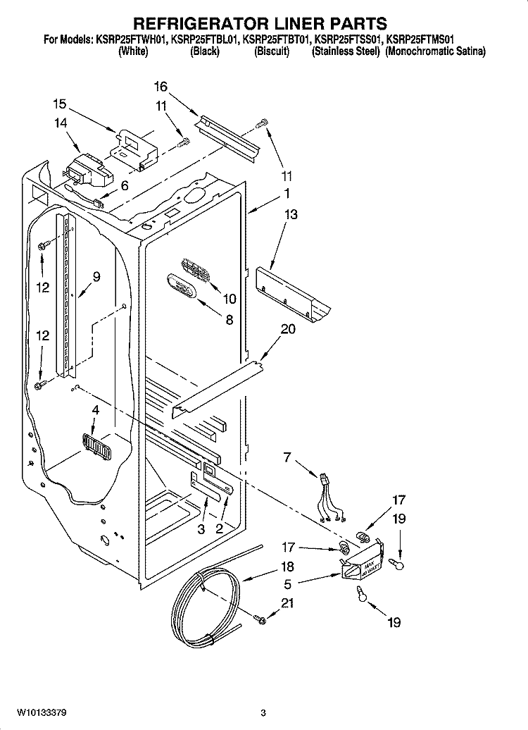 REFRIGERATOR LINER PARTS Diagram and Parts List for KSRP25FTSS01  KitchenAid Refrigerator