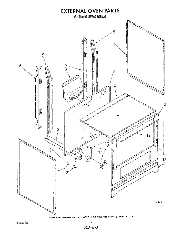 EXTERNAL OVEN Diagram and Parts List for SF302ESRW5  Whirlpool Range
