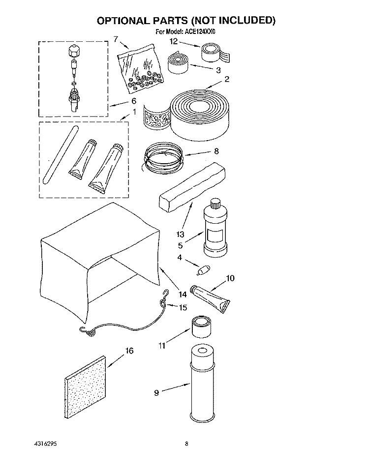 OPTIONAL Diagram and Parts List for ACE124XX0  Whirlpool Air Conditioner