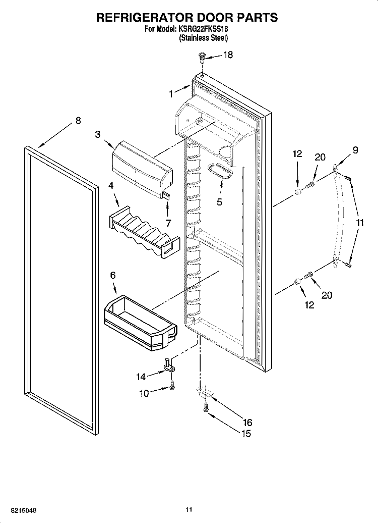REFRIGERATOR DOOR PARTS Diagram and Parts List for KSRG22FKSS18  KitchenAid Refrigerator