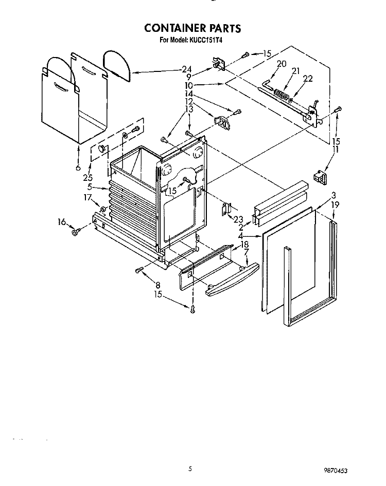 CONTAINER Diagram and Parts List for KUCC151T4  KitchenAid Trash Compactor