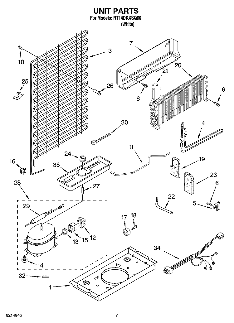 UNIT PARTS Diagram and Parts List for RT14DKXSQ00  Roper Refrigerator