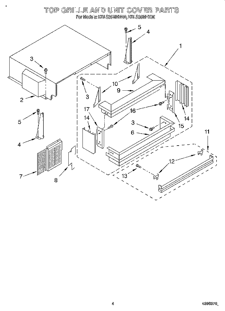 TOP GRILLE AND UNIT COVER Diagram and Parts List for KBLS36MHX00  KitchenAid Refrigerator
