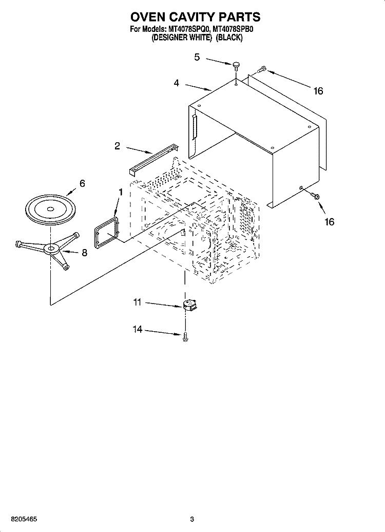 OVEN CAVITY PARTS Diagram and Parts List for MT4078SPQ0  Whirlpool Microwave