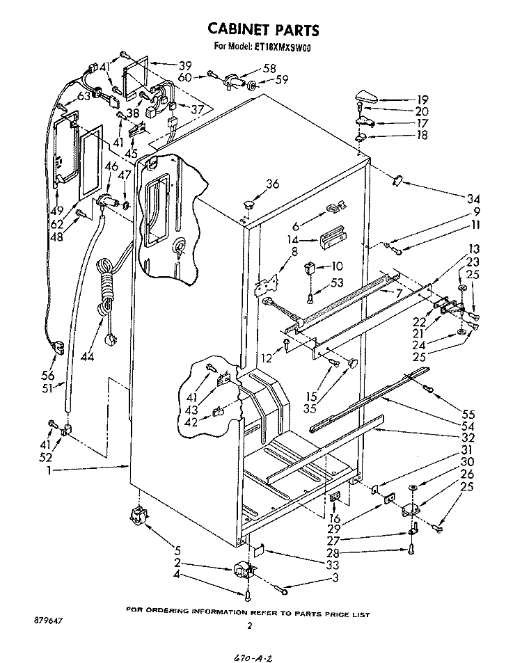 CABINET Diagram and Parts List for ET18XMXSW00  Whirlpool Refrigerator