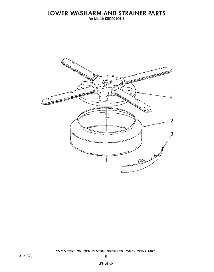 LOWER WASH ARM AND STRAINER Diagram and Parts List for KUDD210T1  KitchenAid Dishwasher