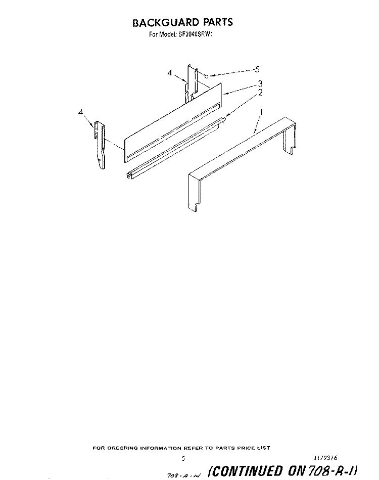 BACKGUARD Diagram and Parts List for SF3040SRW1  Whirlpool Range