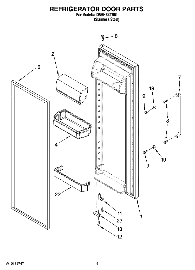 REFRIGERATOR DOOR PARTS Diagram and Parts List for ID5HHEXTS01  Whirlpool Refrigerator