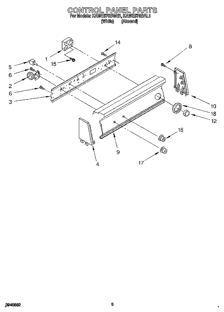 CONTROL PANEL Diagram and Parts List for KAWE570BWH1  KitchenAid Washer