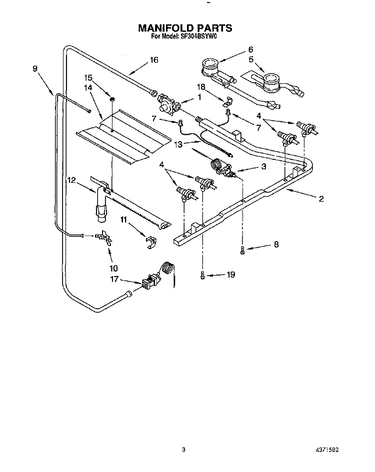 MANIFOLD Diagram and Parts List for SF304BSYN0  Whirlpool Range