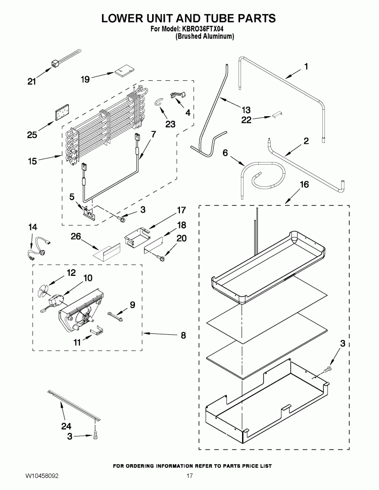 LOWER UNIT AND TUBE PARTS Diagram and Parts List for KBRO36FTX04  KitchenAid Refrigerator