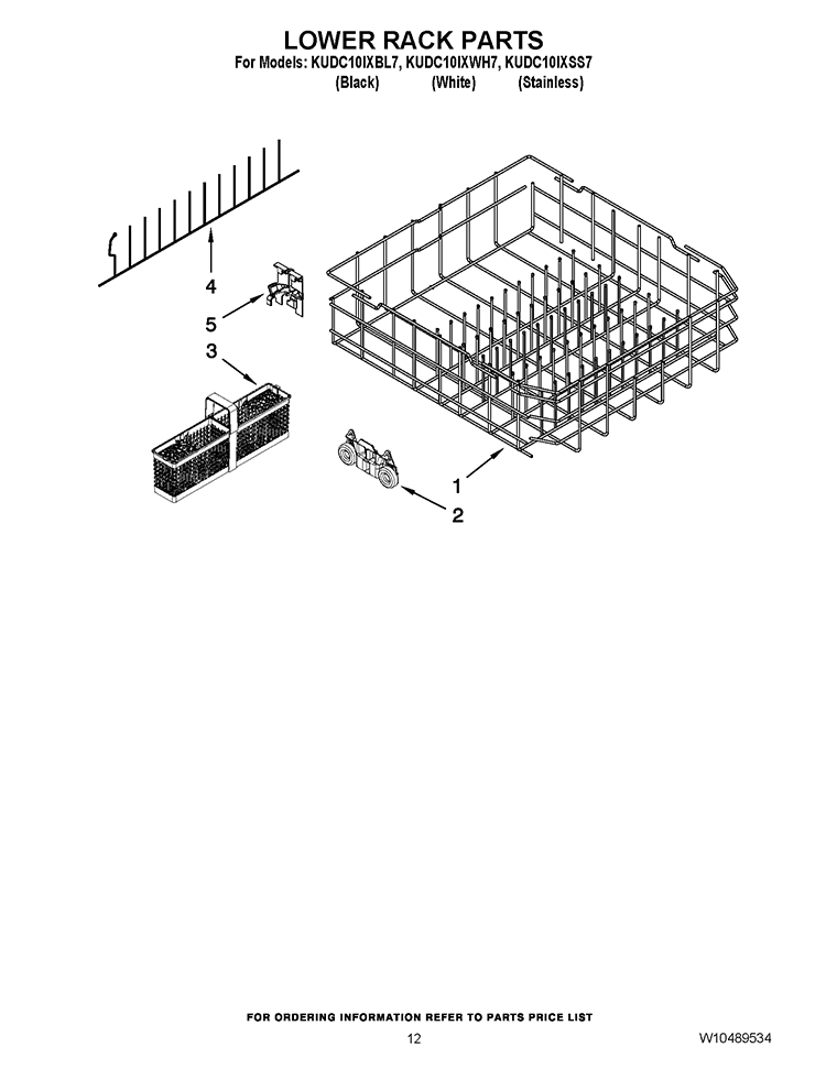 LOWER RACK PARTS Diagram and Parts List for KUDC10IXBL7  KitchenAid Dishwasher