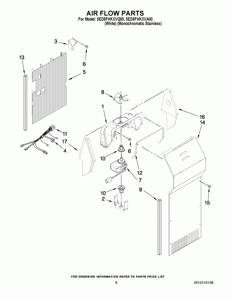 AIR FLOW PARTS Diagram and Parts List for 5ED5FHKXVQ00  Whirlpool Refrigerator