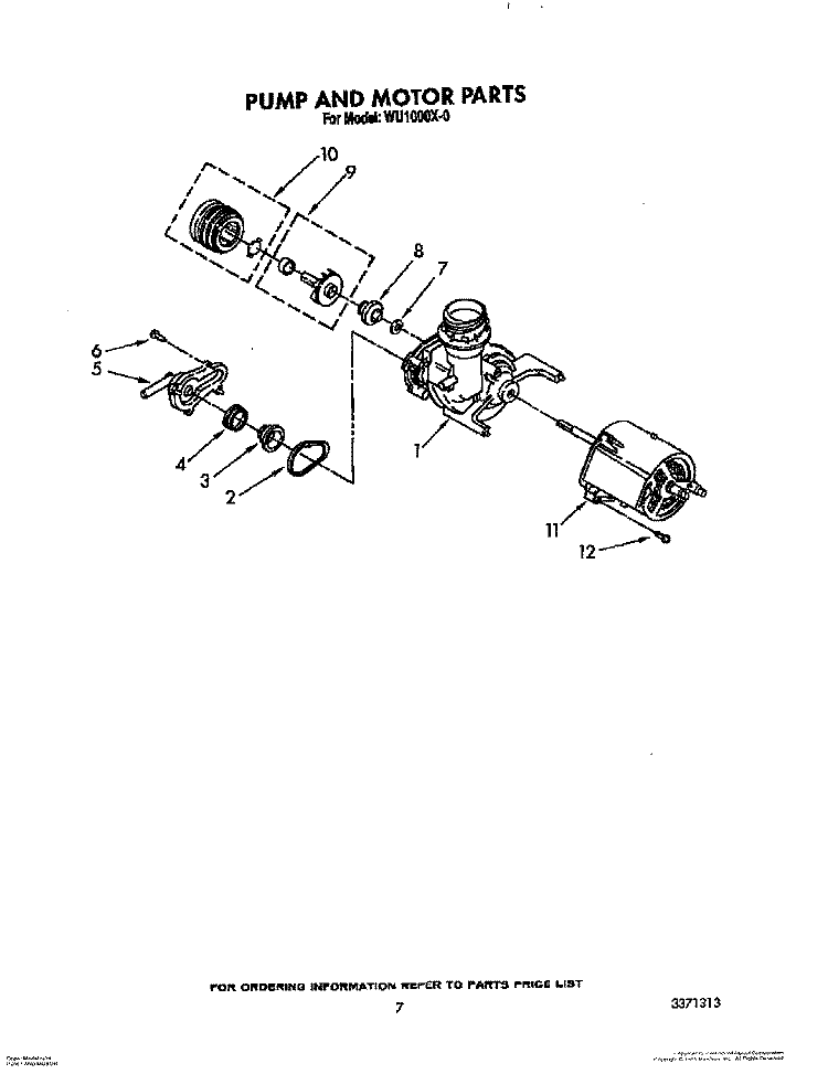 PUMP AND MOTOR Diagram and Parts List for WU1000X0  Roper Dishwasher