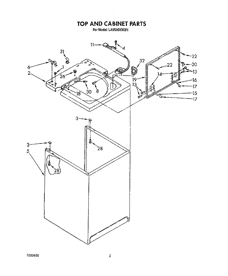 TOP AND CABINET, LIT/OPTIONAL Diagram and Parts List for LA9580XWF1  Whirlpool Washer