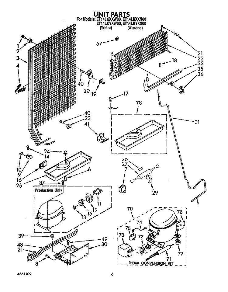 UNIT Diagram and Parts List for ET14LKXXN00  Whirlpool Refrigerator
