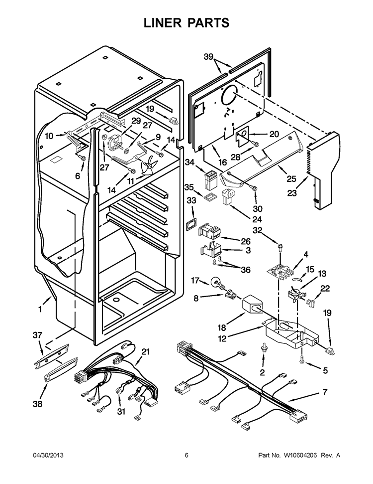 LINER PARTS Diagram and Parts List for W8RXNGMWQ04  Whirlpool Refrigerator