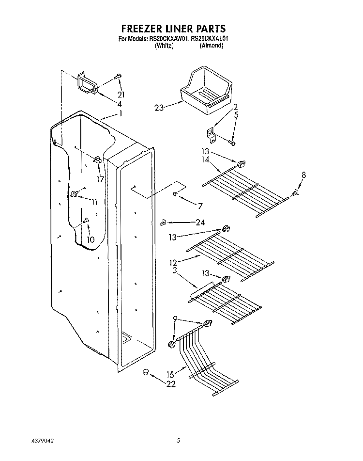 FREEZER LINER Diagram and Parts List for RS20CKXAL01  Roper Refrigerator