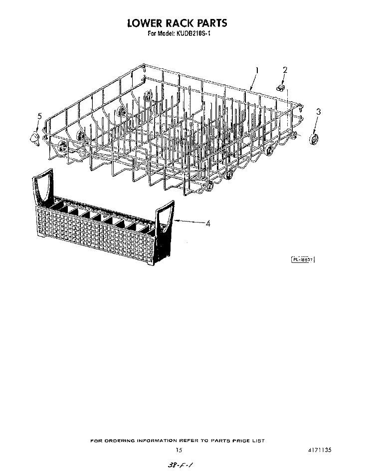 LOWER RACK Diagram and Parts List for KUDB210S1  KitchenAid Dishwasher