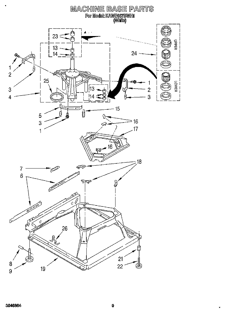 MACHINE BASE Diagram and Parts List for KAWE667BWH1  KitchenAid Washer