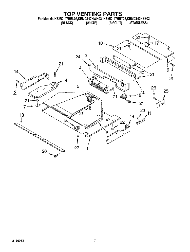 TOP VENTING PARTS Diagram and Parts List for KBMC147HBL03  KitchenAid Microwave Oven Combo