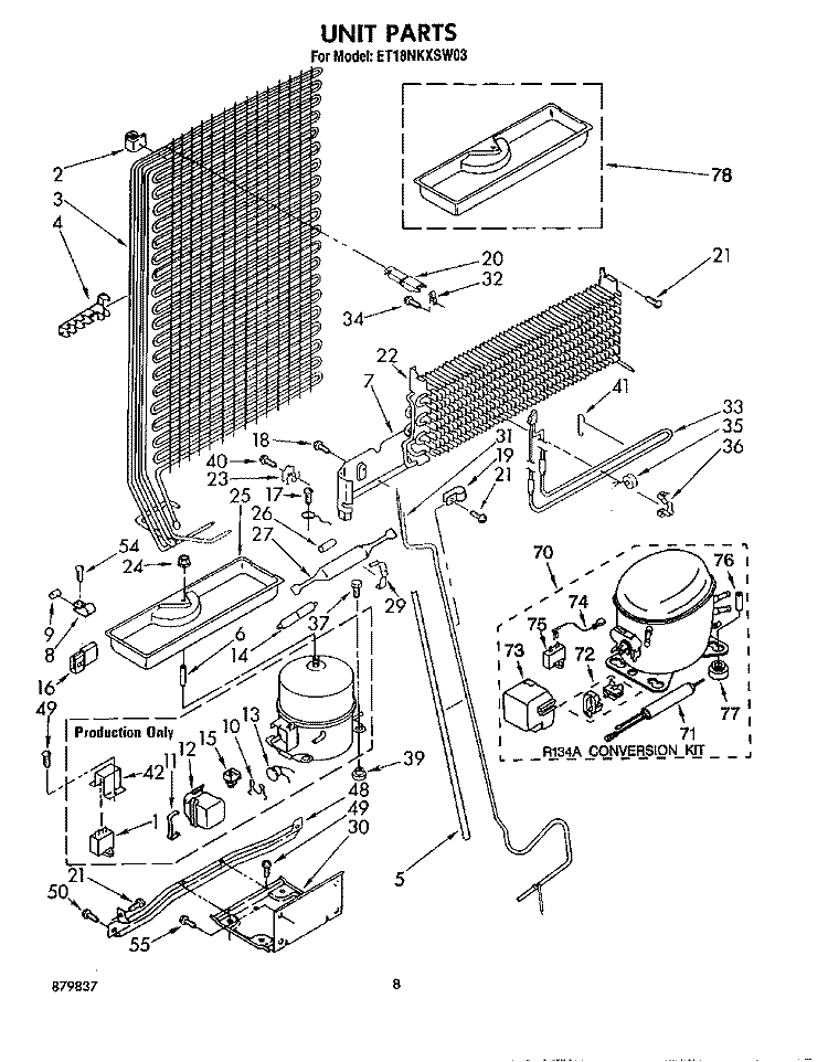UNIT Diagram and Parts List for ET18NKXSW03  Whirlpool Refrigerator