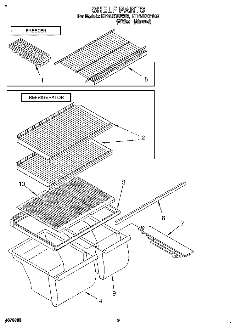 SHELF, LIT/OPTIONAL Diagram and Parts List for ET18JKXDW03  Whirlpool Refrigerator