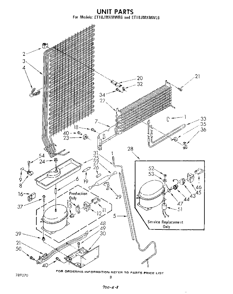 UNIT Diagram and Parts List for ET18JMXMWR6  Whirlpool Refrigerator