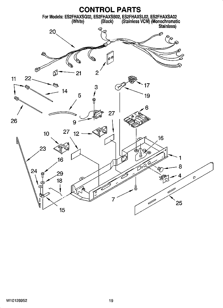 CONTROL PARTS Diagram and Parts List for ES2FHAXSA02  Whirlpool Refrigerator