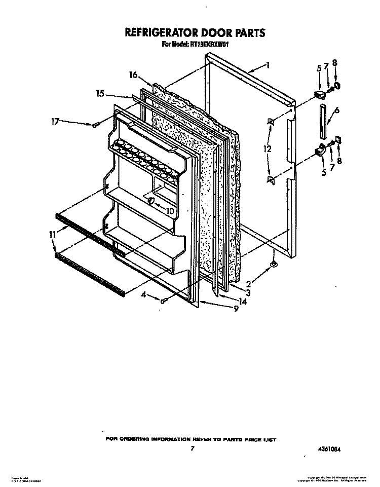 REFRIGERATOR DOOR Diagram and Parts List for RT18EKRXW01  Roper Refrigerator